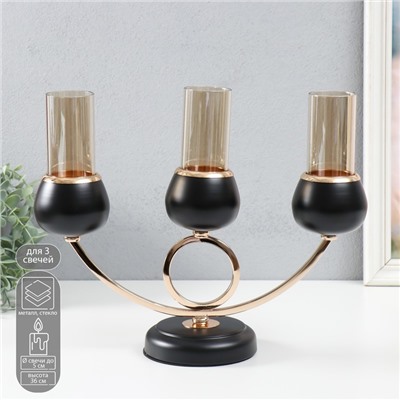 Металлический подсвечник на 3 свечи «Тёмный рыцарь», чёрный матовый с золотом, 36×24×12 см