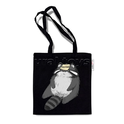 Сумка-шоппер на плечо "Манул Манулыч" текстиль с принтом. Размеры: 335х370 мм, ручки около 690 мм.