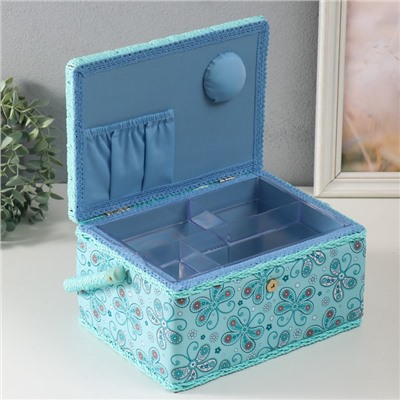 Шкатулка для рукоделия и шитья «Бабочки и цветочки на голубом», хранение ниток, иголок, мелочи, 19×26×14.5 см