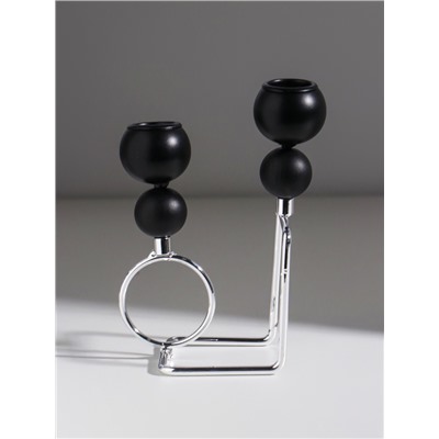 Подсвечник на 2 свечи «Шары. Абстракция», d=2.2 см, чёрный и хром, 11.5×7×16.2 см