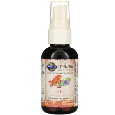 Garden of Life, MyKind Organics, органический спрей с витамином B12, со вкусом малины, 58 мл (2 жидк. унции)