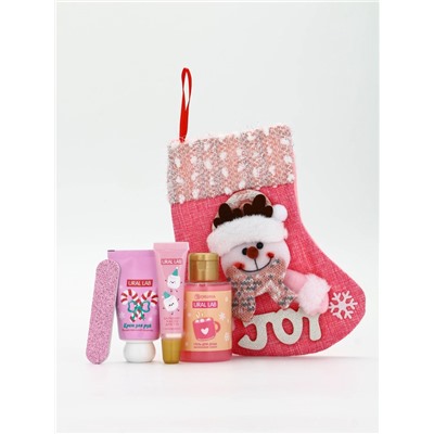 Подарочный набор в новогоднем носке: гель для душа, крем для рук, бальзам для губ и пилочка, URAL LAB