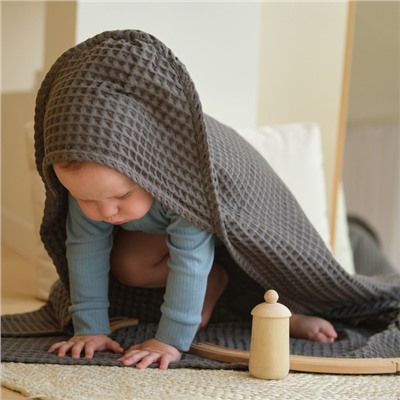 Полотенце - уголок вафельное «Крошка Я» Boho, 120×120 см, хлопок 100%, светло-серое