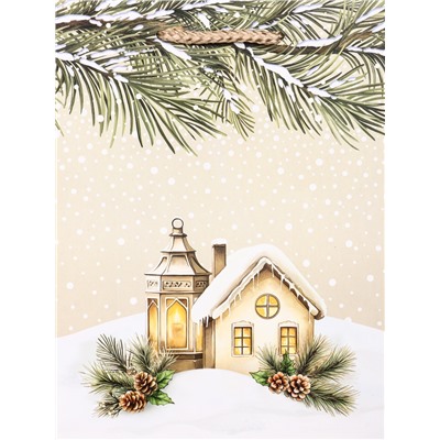 Пакет подарочный новогодний ламинированный, «Новогодний дом», 18×10×22.3 см