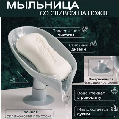 Подставка для мыла со сливом на суперкрепкой присоске 12x8x10см, мыльница