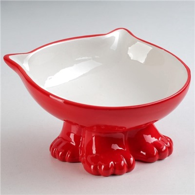 Миска керамическая «Киса» на подставке-лапках 200 мл, 13×12×8 см, красная