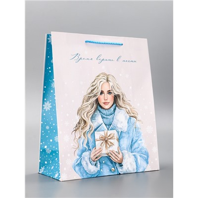 Пакет подарочный новогодний ламинированный, «Время верить в мечты», 26×12×32 см