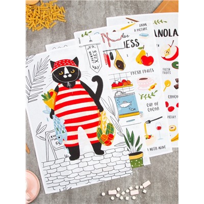 Набор кухонных полотенец «Доляна» Happiness, 35×60 см - 4 шт., 100% хлопок