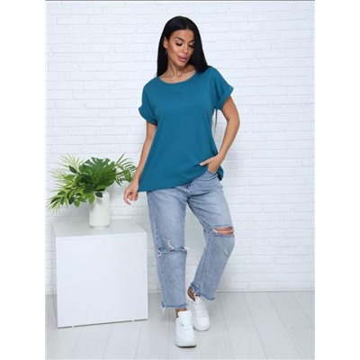 Футболка без рисунка с отворотами на рукавах, хлопок 100%, Арт. 561 (Петроль)