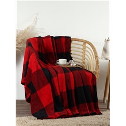 Плед «Этель. Клетка чёрно-красный», 150×200 см, корал-флис 220 г/м²