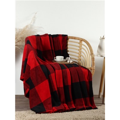 Плед «Этель. Клетка чёрно-красный», 150×200 см, корал-флис 220 г/м²