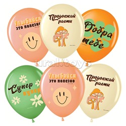 Шар (12''/30 см) Улыбайся, Ассорти, пастель, 2 ст, 25 шт.