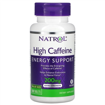 Natrol, High Caffeine, Extra Strength, 200 mg, 100 Tablets