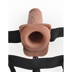 Кофейный перезаряжаемый вибрострапон 7  Hollow Rechargeable Strap-on with Balls - 20,3 см.