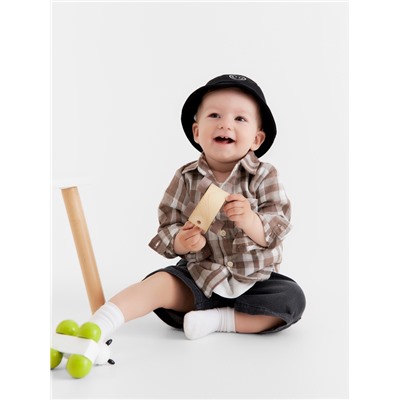 Рубашка для мальчика Крошка Я Муслин, рост 80-86 см, коричневая