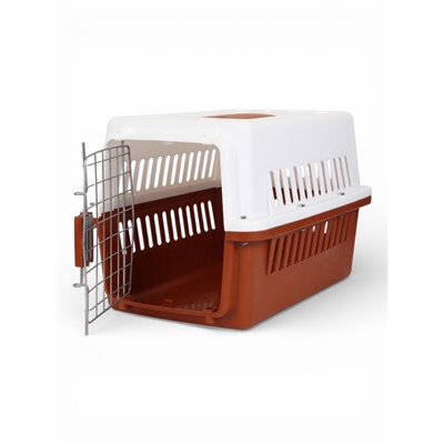 Переноска для животных, 49×31×31 см, с металлической дверью, пластик, белая, коричневая