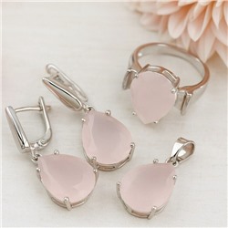 Комплект ювелирной бижутерии серьги, кулон и кольцо 19 р, покрытие: посеребрение, вставка: фианит, цвет: розовый матовый, арт.213.903-19