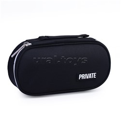 Пенал "Private" 21x10x6 см, овальный для 60 предметов, с внутренним органайзером-тройной створкой, с ручкой для переноски, текстильный с каучуковой аппликацией, на молнии, черный