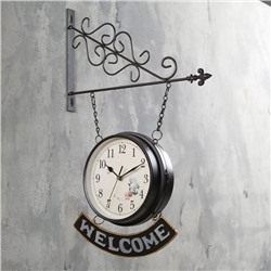 Часы настенные двусторонние, на подвесе WELCOME, плавный ход, циферблат d-20 см, 55×36 см