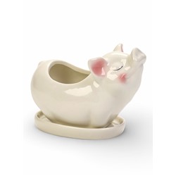 Декоративный горшок для цветов «Поросёнок», керамический, 150 мл, 12×6×10 см, с поддоном, белый, Greengo