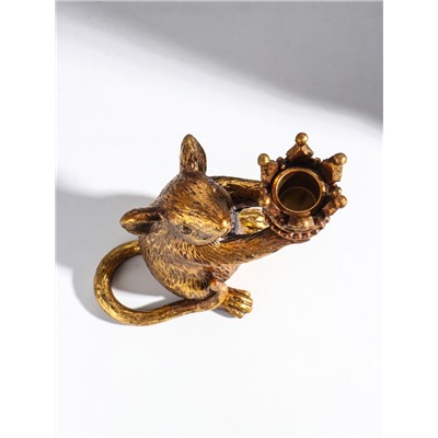 Подсвечник на 1 свечу «Мышка с короной в руках», полистоун, золото, 15.5×8×15.5 см