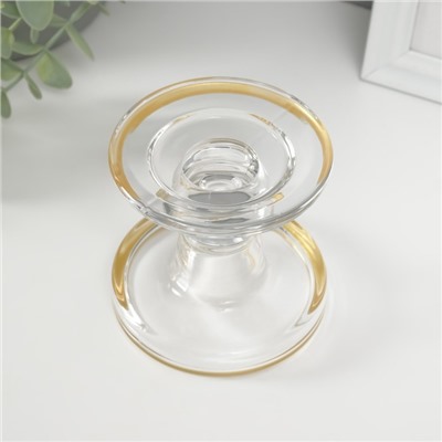 Стеклянный подсвечник на 1 свечу «Креманка», с золотом, d=2 см, 8.5×8.5×8.5 см