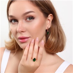Комплект ювелирная бижутерия коллекция  "Дубай" серьги и кольцо 20 р, покрытие: позолота, вставка: фианит, цвет: изумрудный, арт.313.088-20