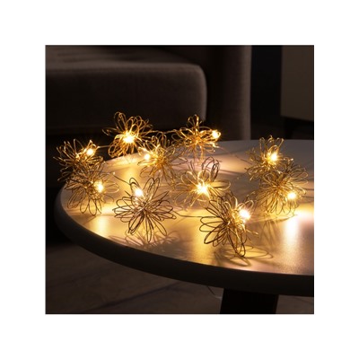 Гирлянда «Нить» роса 5 см, с насадками «Вспышка», IP20, серебристая нить, 10 LED, батарейки ААх2 (не в комплекте), свечение тёплое белое