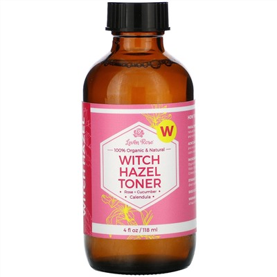 Leven Rose, 100% Organic & Natural, Witch Hazel Toner, 4 fl oz (118 ml)