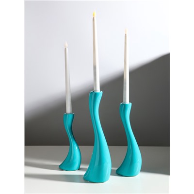 Подсвечник на 1 свечу «Волна», набор 3 шт., d=2.5 см, бирюза, h=20; 25; 30 см