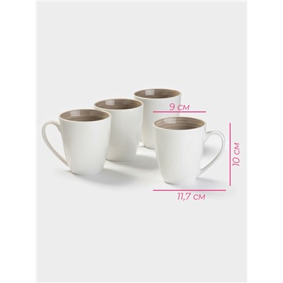 Кружки Доляна «Палитра», 350 мл, набор 4 шт., фарфор, белые, серые