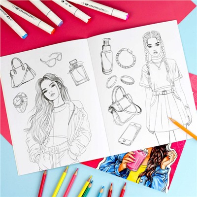 Книжка-раскраска 200х260 мм 8л "Современные девчонки" "СТИЛЬНЫЙ ОБРАЗ" 69337 Феникс