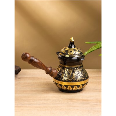 Турка «Чёрное золото», 400 мл, латунь, с крышкой и деревянной ручкой