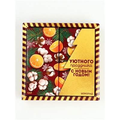 Подарочный набор новогодний «С новым годом», чай 50 г, шоколад 70 г