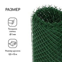 Сетка садовая, 0.5×10 м, ячейка ромб 15×15 мм, пластиковая, зелёная, Greengo, в рулоне