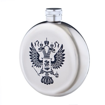 Фляжка «Герб России», нержавеющая сталь, круглая, 150 мл, 5 oz