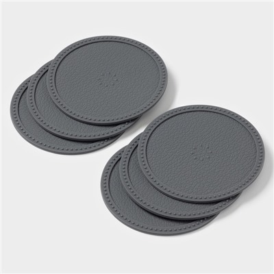 Набор подставок под горячее, под кружку, силикон, 6 шт., d=8 см, серый