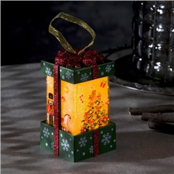 Светодиодная фигура «Зелёный подарок с ёлкой» 6.3×11.5×6.3 см, пластик, батарейки АААх3 (не в комплекте), эффект пламени