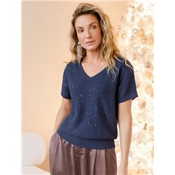 Джемпер с V вырезом и цельнокроенным рукавом из хлопковой пряжи с пайетками