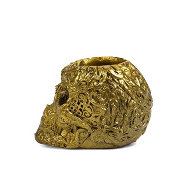 Декоративное кашпо для цветов «Череп цветочный», 80 мл, 7×11×7 см, гипс, золотистое