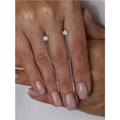 Серьги-продёвки из серебра с фианитами родированные 925 пробы Пс-035-200р