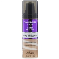 Covergirl, Olay Simply Ageless, тональная основа 3 в 1, оттенок 250 «Кремовый бежевый», 30 мл (1 жидк. унция)