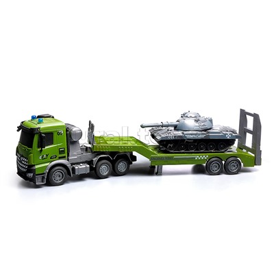 Машина "Военный автовоз" с танком  р/у 27 MHz, в коробке