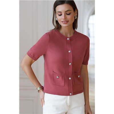 Кардиган c коротким рукавом вязаный из хлопка с акрилом VILATTE, 1229066