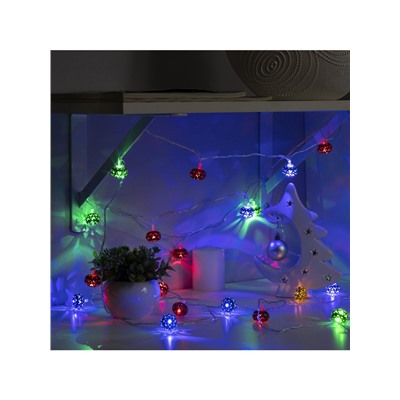 Гирлянда «Нить» 4 м с насадками «Шарик с орнаментом», IP20, прозрачная нить, 20 LED, свечение мульти, 8 режимов, 220 В