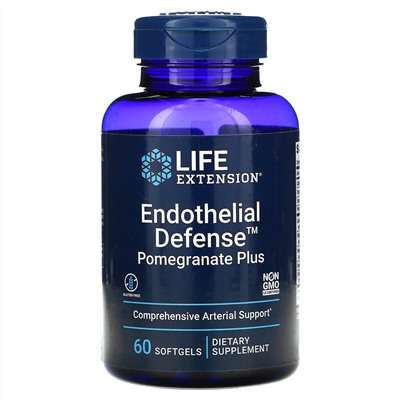 Life Extension, эндотелиальная защита, экстракт граната Pomegranate Plus, 60 капсул