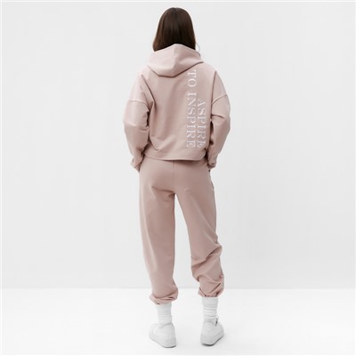 Костюм с вышивкой женский (толстовка, брюки) MIST Inspire, размер 44-46, бежевый