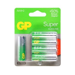 Батарейка алкалиновая GP Super, AA, LR6-10BL, 1.5В, 8+2 шт.