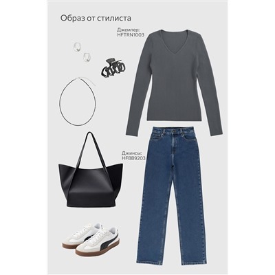 Женский джемпер в рубчик с V-вырезом Happyfox