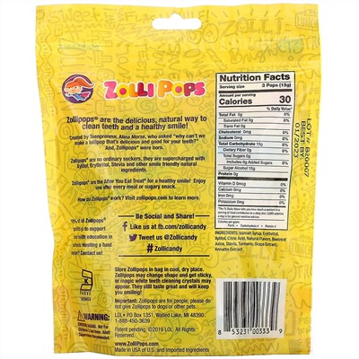 Zollipops, The Clean Teeth Pops, Pineapple, 15 ZolliPops, 3.1 oz
